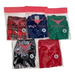 Knotty Knickers Set‎ of 5 Panties XL Multicolor Thongs Cheeky Lace Underwear